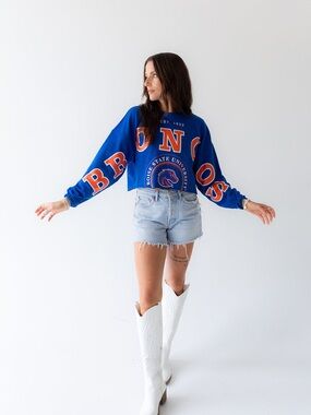 Gameday Social Boise State Phipps Split Sleeve Cropped Long Sleeve Size Medium